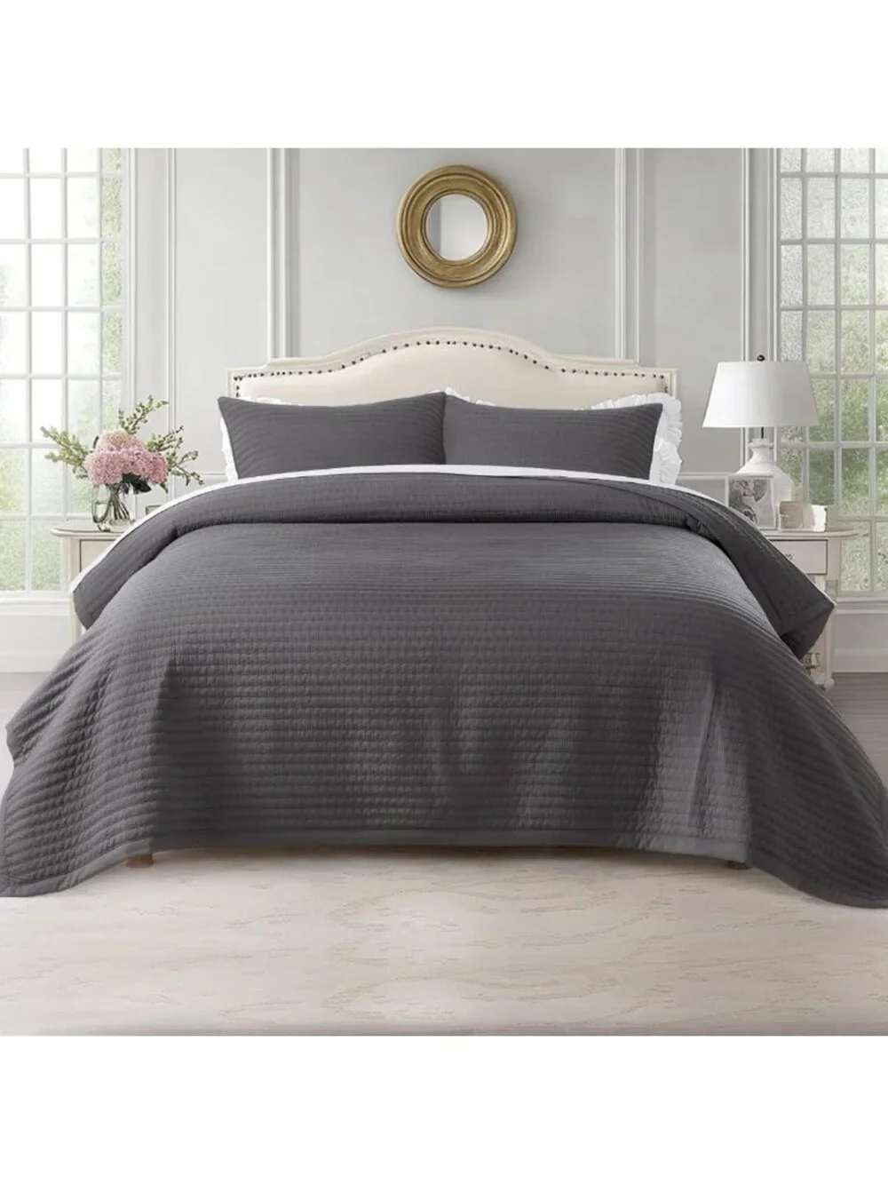 Lightweight Twin Quilt Set 68x86, Soft Washed 3-Layer Bedding, Cozy Comforter